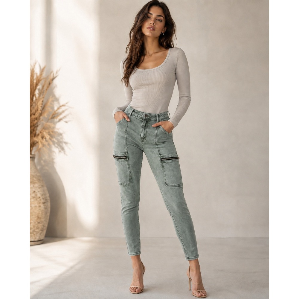 Pistola Cargo Skinny Jeans Edgy Streetwear Sage Green Utility 31 Soft Grunge